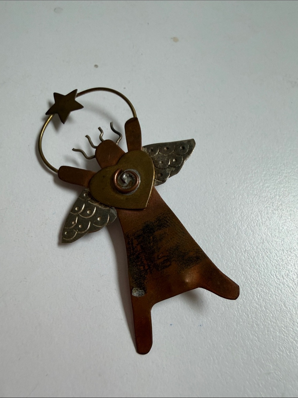 Handmade Metal Angel Wall Hanging - Mixed Metal Brown & Silver